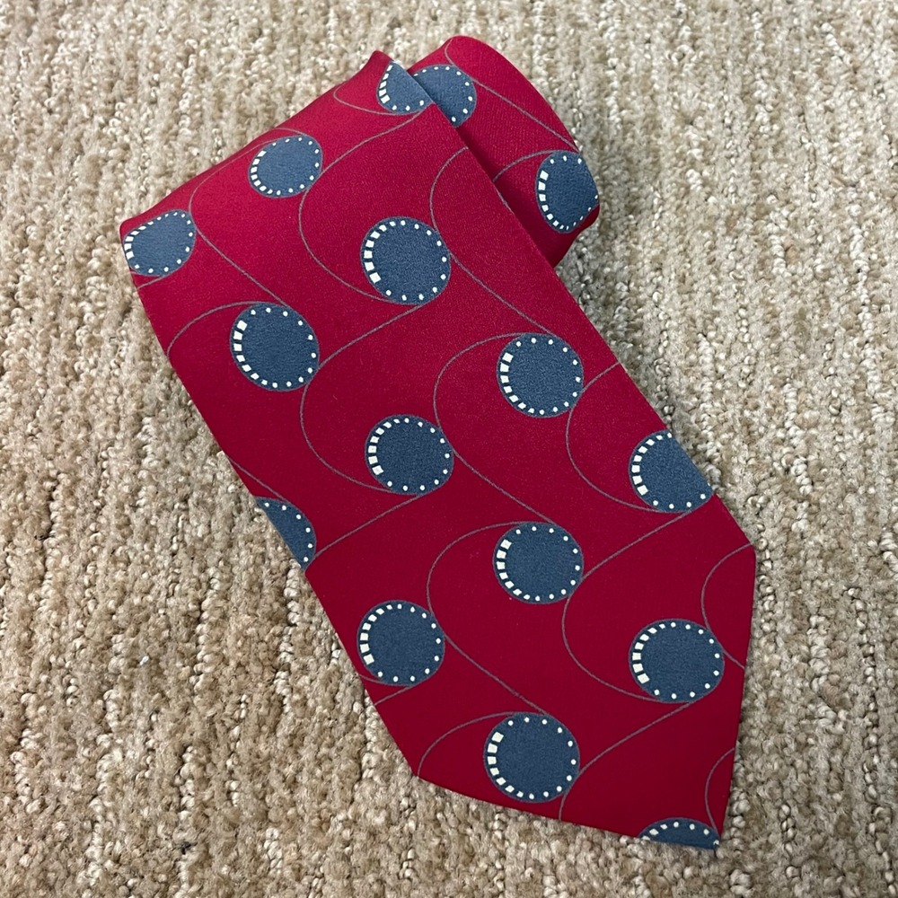 Giorgio Armani Silk Tie‎ Red Blue Polka Dot Pattern Made in Italy Men's